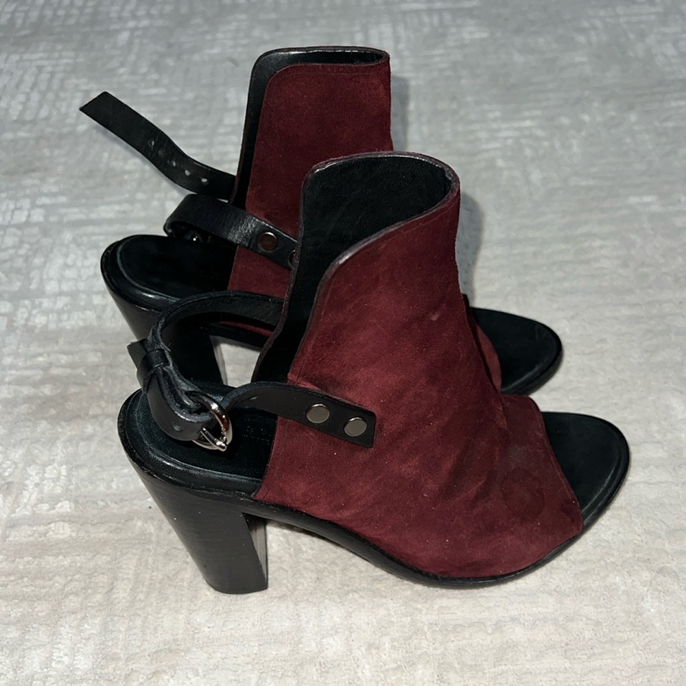 Rag and bone heeled boots open toe burgandy red and black 7.5